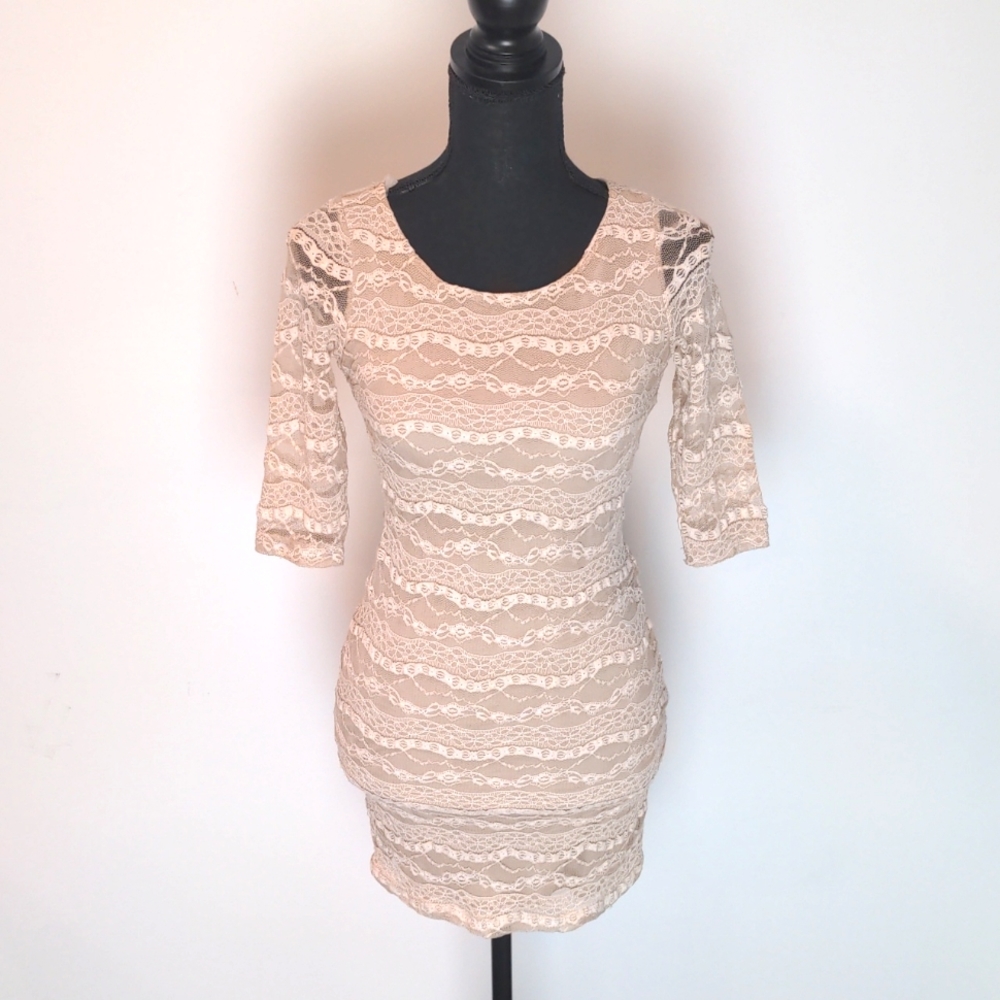 Tan Lace Mini Dress